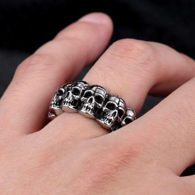 ANILLO ACERO MULTIPLE CALAVERAS 1